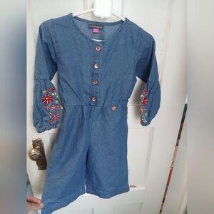 2T Vince Camuto Blue Denim Jumpsuit Floral Embroidery Girls Toddler Clothing